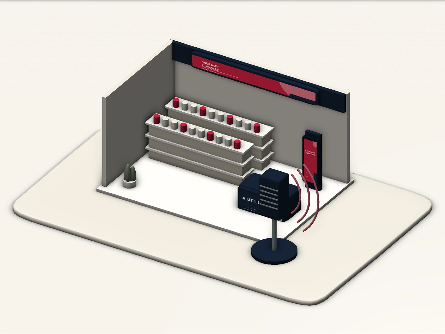 Retail-audio concept combining an in-store setting with microphone and sound-wave illustration