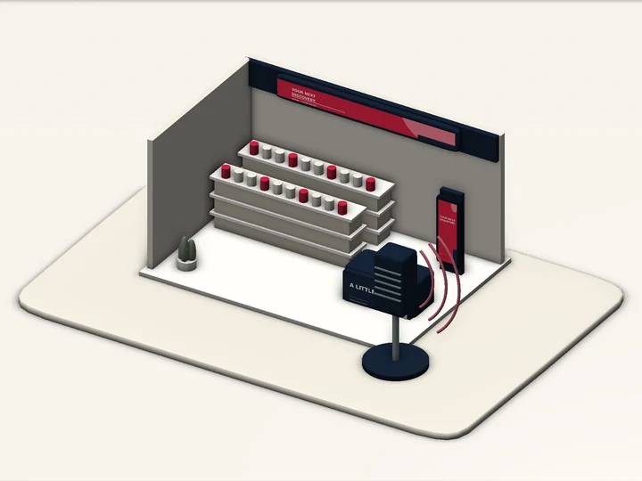 Retail-audio concept combining an in-store setting with microphone and sound-wave illustration