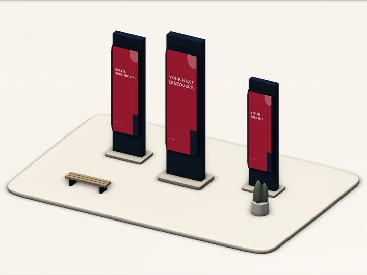 Digital advertising concept with three freestanding display screens