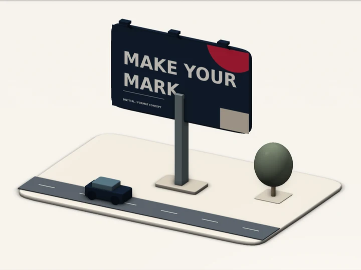 Freestanding outdoor unipole concept with a road-context illustration